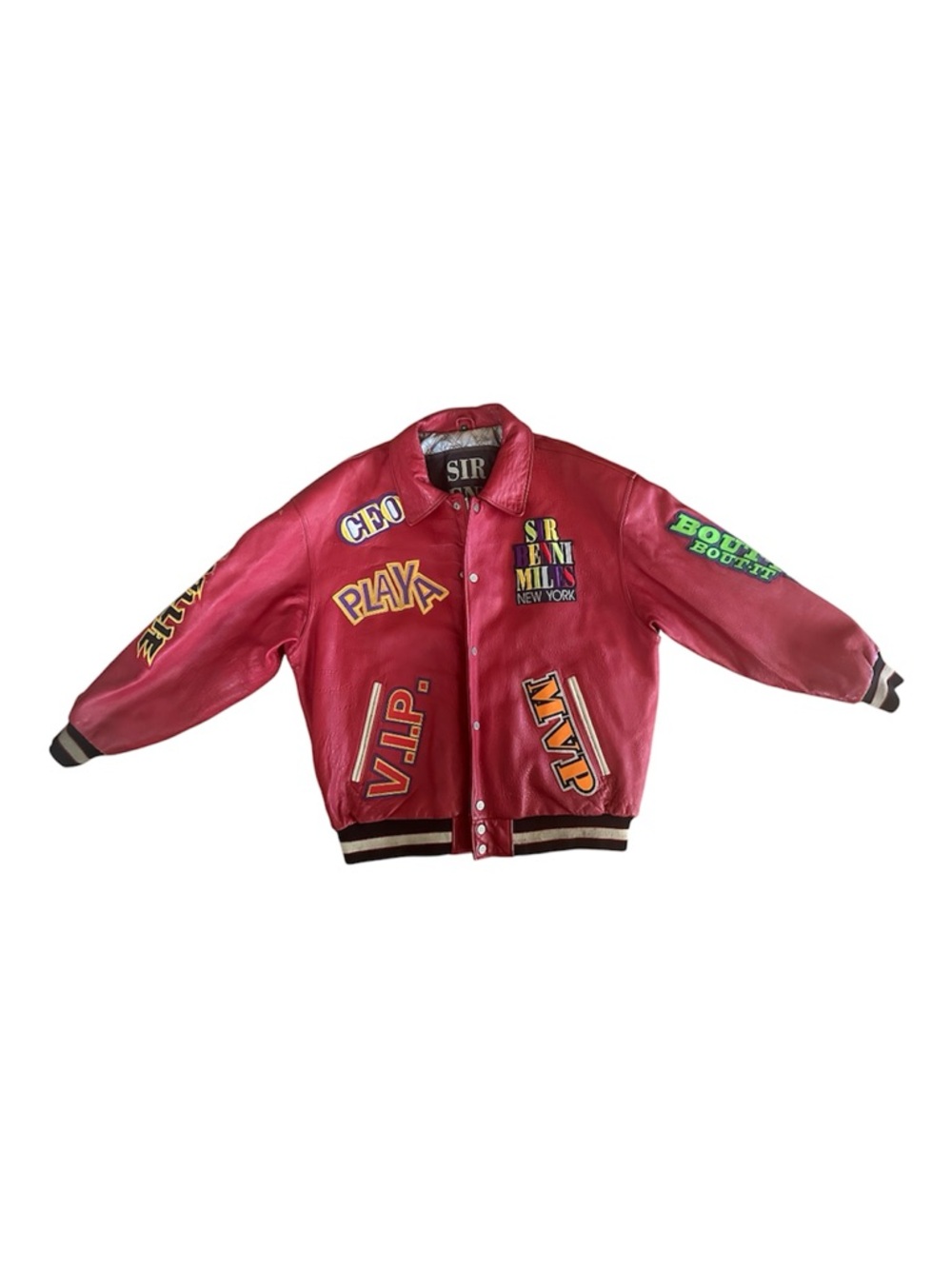 Sir Benni Miles Red Leather Patch Jacket XL MVP VIP Hustla Vintage Streetwear - Picture 4 of 15